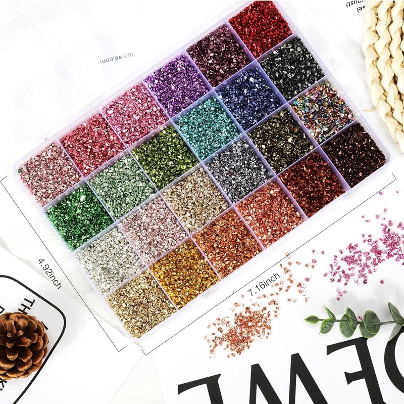 fuceury 24 Colors Crushed Glass for Crafts, Crushed Glass Glitter for Resin Art Broken Glass Pieces for Crafts Resin Accessories - Image 2